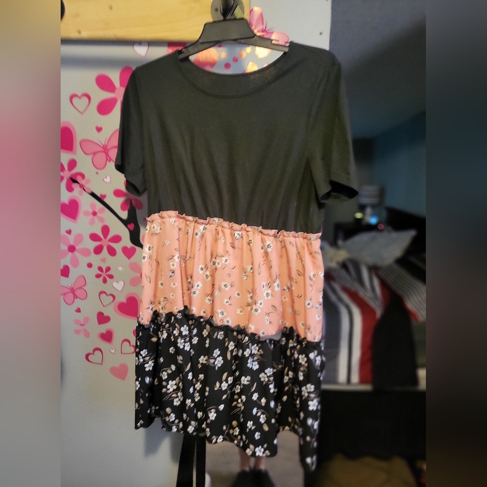 Pink and Black Color Block Casual Sundress